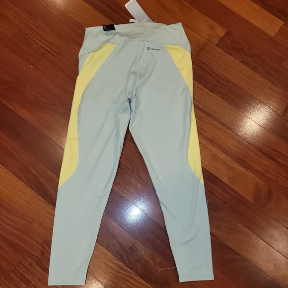NWT Adidas high rise tight fit 7/8 style womens large linen green beam yellow - Picture 2 of 4